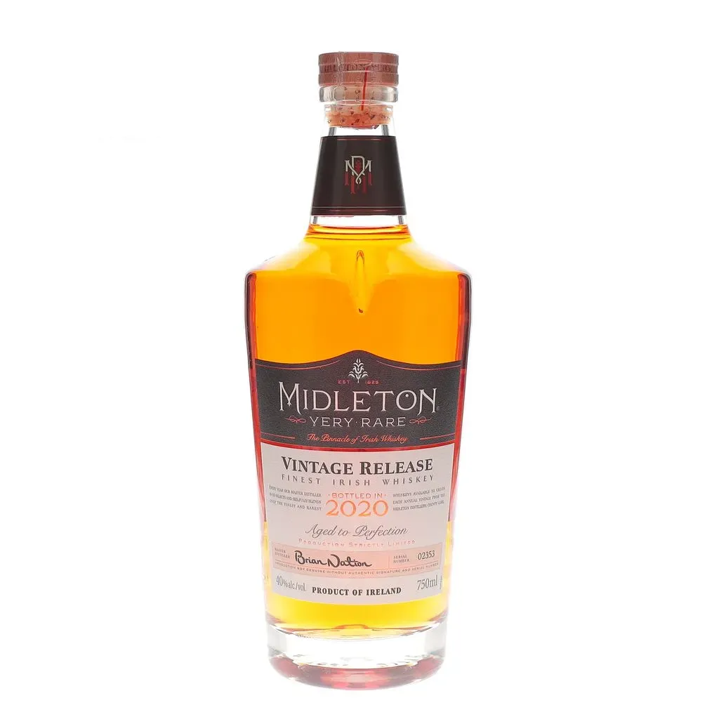 A limited  annual release with just 50 casks bottled each year  Midleton Very Rare is a blended whiskey comprised of single pot still and grain whiskeys. The whiskeys are between 12-25 years old and are hand selected from the vast inventory at Midleton by their Master Distiller  Barry Crockett.
