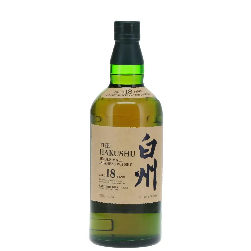 Located at the foothills of the Japanese Alps, Suntory’s second distillery has always stood in the shadow of Yamazaki. Not surprisingly  Hakushu 18 attempts to be a bit like his famous brother. Notes of sherry subdue floral freshness and whiffs of smoke and the nose unfolds beautifully with unripe papaya incense and a touch of plum wine. Rich and intense, the taste combines fruity, herbal, and spicy flavors with just a hint of peat. Lingering spices, licorice, and re-emerging freshness characterize the semidry finish.