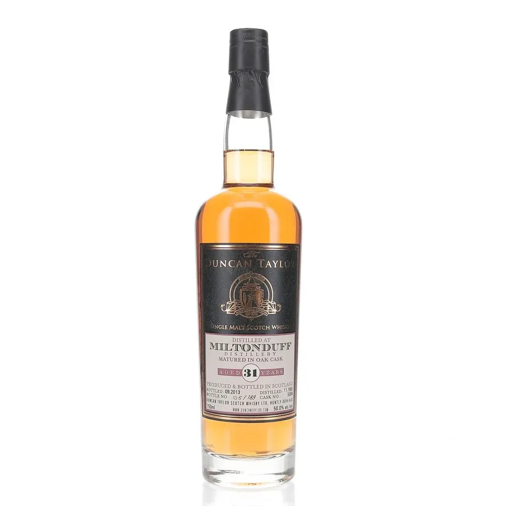 This is the Miltonduff 1981, bottled in 2014, a single malt Scotch whisky that was distilled in 1981 and matured for 31 years in a single oak cask. It was bottled at 50% ABV by Duncan Taylor, an independent bottler based in Huntly, Scotland.