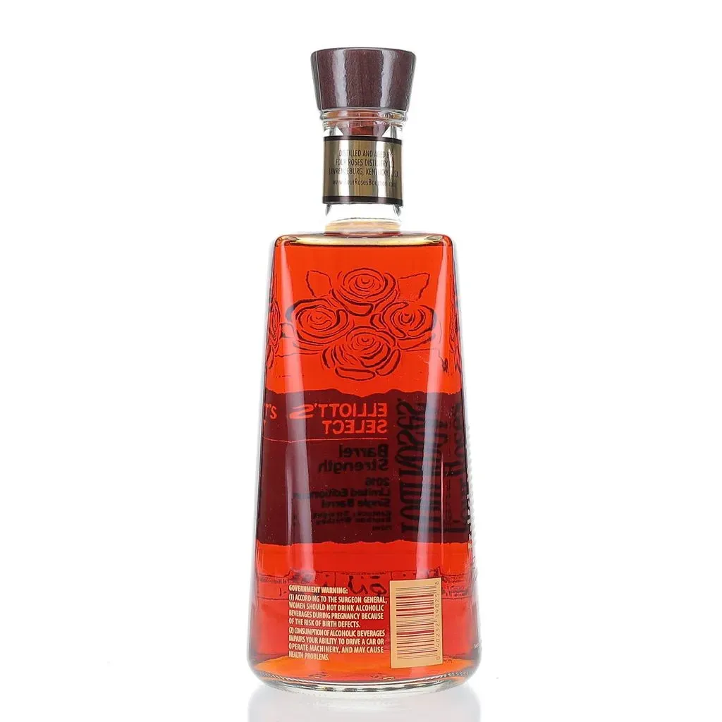 The Four Roses Elliot's Select 14 Year 2016 is a remarkable bourbon curated by Four Roses' Master Distiller Brent Elliott. This expression is particularly special as it marks Brent Elliott's first limited edition bottling since assuming the position of master distiller in September 2015. It's a single barrel bourbon from the OESK recipe, aged for 14 years, and bottled at barrel strength. With 10,224 bottles of this exquisite bourbon produced, each reflects the meticulous craftsmanship and passion of Four Roses' distilling tradition.

Tasting Experience: The adventure of savoring the Four Roses Elliot's Select 2016 unveils a sophisticated blend of flavors, carefully balanced to deliver a unique tasting journey.

Nose: Your aromatic journey begins with the gentle whispers of peach jam, magnolia blossoms, and light oak, setting a serene yet inviting prelude to the flavors awaiting to dance on your palate.

Palate: As you delve deeper, the palate is graced by elegantly-balanced flavors of spiced vanilla, fresh nutmeg, and delicate, ripe fruits. It's a harmonious blend that speaks volumes about the expertise encapsulated in every drop of this bourbon.

Finish: The narrative of flavors culminates in a sweet resonance of honey and light apricot that lingers, a gentle reminder of the exquisite journey you've embarked upon with each sip.
