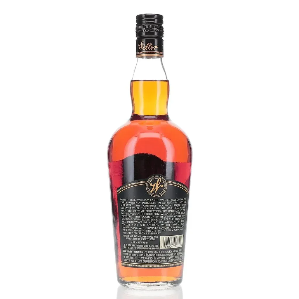 As part of the wheated bourbon family, this twelve year old W.L. Weller is aged far longer than most wheated bourbons. This offering is a smooth, easy-going and balanced bourbon with a beautiful deep bronze color.