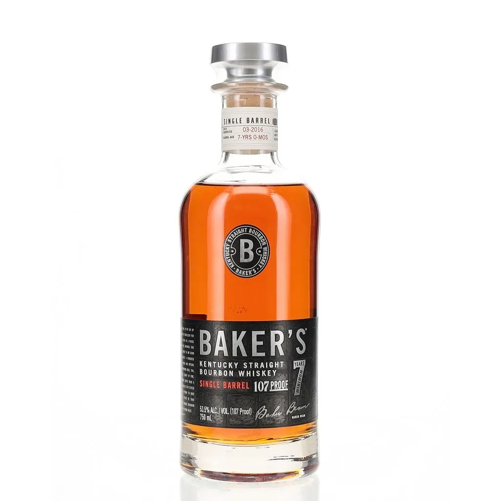 The nose on Baker’s Single Barrel opens with just a bit of light alcohol, followed by rich, chewy caramel and dry oak. There are also wafts of baking spices, including nutmeg and vanilla, like a freshly opened package of Nilla Wafers. Finally, there’s a hint of light fruit, perhaps apple. The nose is really fantastic, with no signs of 107 proof heat.  On the palate, Baker’s delivers sweet butterscotch and light oak. Again, like the nose, any proof heat on the palate is hidden. A little bit of chewing evokes raw peanut and toffee in the form of peanut brittle. There’s also the note of a chalky pink bubblegum stick, like from the old Topps baseball cards. Finally, the proof heat peaks its head out for just a second with a nip of black pepper.  The finish is medium-short, at best. And while it’s pleasant with more toffee and a touch of sweet corn, I expected it to have a bit more proof pop and length.