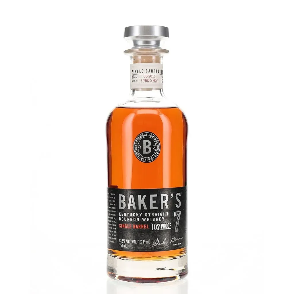 The nose on Baker’s Single Barrel opens with just a bit of light alcohol, followed by rich, chewy caramel and dry oak. There are also wafts of baking spices, including nutmeg and vanilla, like a freshly opened package of Nilla Wafers. Finally, there’s a hint of light fruit, perhaps apple. The nose is really fantastic, with no signs of 107 proof heat.  On the palate, Baker’s delivers sweet butterscotch and light oak. Again, like the nose, any proof heat on the palate is hidden. A little bit of chewing evokes raw peanut and toffee in the form of peanut brittle. There’s also the note of a chalky pink bubblegum stick, like from the old Topps baseball cards. Finally, the proof heat peaks its head out for just a second with a nip of black pepper.  The finish is medium-short, at best. And while it’s pleasant with more toffee and a touch of sweet corn, I expected it to have a bit more proof pop and length.