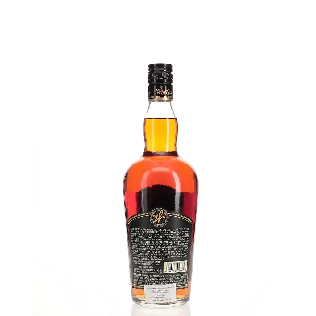 As part of the wheated bourbon family, this twelve year old W.L. Weller is aged far longer than most wheated bourbons. This offering is a smooth, easy-going and balanced bourbon with a beautiful deep bronze color.