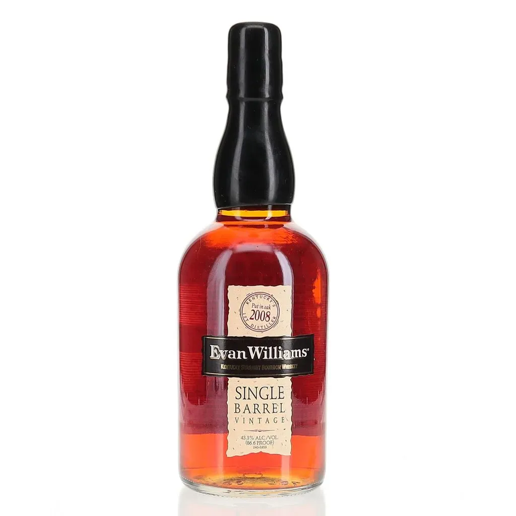 Evan Williams Single Barrel Vintage 2008, bottled in 2016, is a distinguished expression from Heaven Hill Distillery that showcases the art of single barrel bourbon production. As the only vintage-dated single barrel bourbon on the market, this release offers a unique tasting experience that captures a specific moment in time.

Distilled in 2008 and aged for approximately 8 years before bottling in 2016, this bourbon has developed a complex flavor profile during its maturation in American white oak barrels. Bottled at 86.6 proof (43.3% ABV), it strikes a balance between flavor intensity and approachability.

On the nose, this vintage likely presents aromas of caramel, vanilla, and oak, complemented by hints of dried fruits and subtle spices. The palate may offer flavors of honey, toasted nuts, and cinnamon, with undertones of leather and tobacco. The finish is expected to be smooth and lingering, with a pleasant warmth and notes of oak and sweet corn.

Each bottle of Evan Williams Single Barrel Vintage is marked with the date it was put into oak, the bottling year, and the exact barrel number, allowing enthusiasts to trace the bourbon's journey from grain to glass. This attention to detail and transparency has made the Evan Williams Single Barrel Vintage series a favorite among bourbon connoisseurs and collectors alike.

