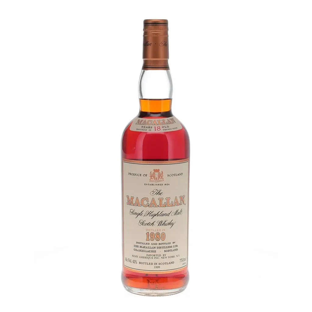 An incredibly rare and terrific vintage 1980 18-year-old Macallan Sherry Wood Highland Single Malt Scotch Whisky bottled without added coloring or chill filtration in the year 1999 at 43.0% vol. and now one of Macallan s particularly rare original bottlings from the early 1980s.
The 18-year-old Macallan Oloroso sherry oak matured Highland single malt scotch whisky is part of the series that gave Macallan its almost legendary reputation: the pure sherry cask bottlings. It was not until the mid-1960s that Macallan concentrated on sherry cask-matured single malts and was able to gain great recognition among whisky connoisseurs worldwide in a short space of time with its unusual cask policy. At that time,, they experimented with different sherry casks and then decided to use European Oloroso casks,, in which the world-famous Spanish liqueur wine had previously been seasoned. Despite the crisis in the 1980s among sherry producers,, the Speyside distillery Macallan managed to secure a supply of selected sherry casks and to continue bottling the coveted sherry cask matured whiskies. Today,, the 18-year-old sherry-oak Macallan Single Malt is one of the world s best-known and most sought-after whiskies,, enjoys an almost legendary reputation due to its excellent quality and the fact that it is bottled without coloring agents and can certainly be described as an icon among Scotch whiskies. In 2004, respectively with the vintage 1986 bottling, Macallan changed the design and the packaging of the 18 years Sherry Oak, these bottles and packaging have a modern shape and were delivered with a shiny-purple box, from 1992 the bottlings were additionally marked with a security hologram on the capsule and an individual number in addition to the existing bottle code to protect against counterfeiting. In 2017, the vintage indication on the bottles was changed and the Macallan Sherry Oak Scotch Whisky now bears the indication of the year of bottling / release on the bottle label as well as on the packaging. Inspired by the Rare Cask series, Macallan then changed the design of the bottle in April 2018, presenting the distinctive v-shaped indentation worked into the glass at the transition to the bottle neck with optimised refill and counterfeit protection combined with an embossed box with a high-quality design.
In particular,, the special sherry wood bottlings in the old design from the 1960s, 1970s, and early 1980s are almost impossible to find today and fetch exorbitant prices at Bonhams, Kruger and Christies auctions,, with a further upward trend. The sherry oak vintage bottlings from the late 1980s and 1990s are now among the most sought-after bottlings and individual vintages are now true rarities! An absolutely magnificent Macallan Highland sherry wood single malt and a special highlight for collectors and connoisseurs of extraordinary old Scotch whiskies - today very hard to find!



