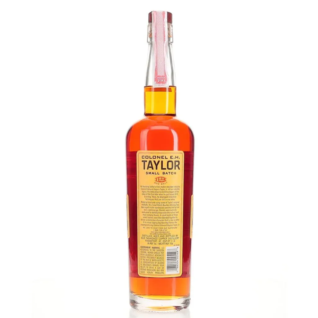 As founding father of the bourbon industry, Colonel Edmund Haynes Taylor, Jr. left an indelible legacy. His dedication to distilling began at the close of the Civil War when he purchased O.F C. Distillery. There, he developed innovative techniques that are still in use today. Made by hand, this Small Batch Bourbon Whiskey has been aged inside century old warehouses constructed by E.H. Taylor, Jr.  Barrels are evaluated and selected to create a perfect blend of distinctive character that is like no other. This bourbon is a true sipping bourbon that honors the uncompromising legacy of E.H. Taylor, Jr.
Tasting Notes:
Tastes of caramel corn sweetness, mingled with butterscotch and licorice. The aftertaste is a soft mouth-feel that turns into subtle spices of pepper and tobacco.

