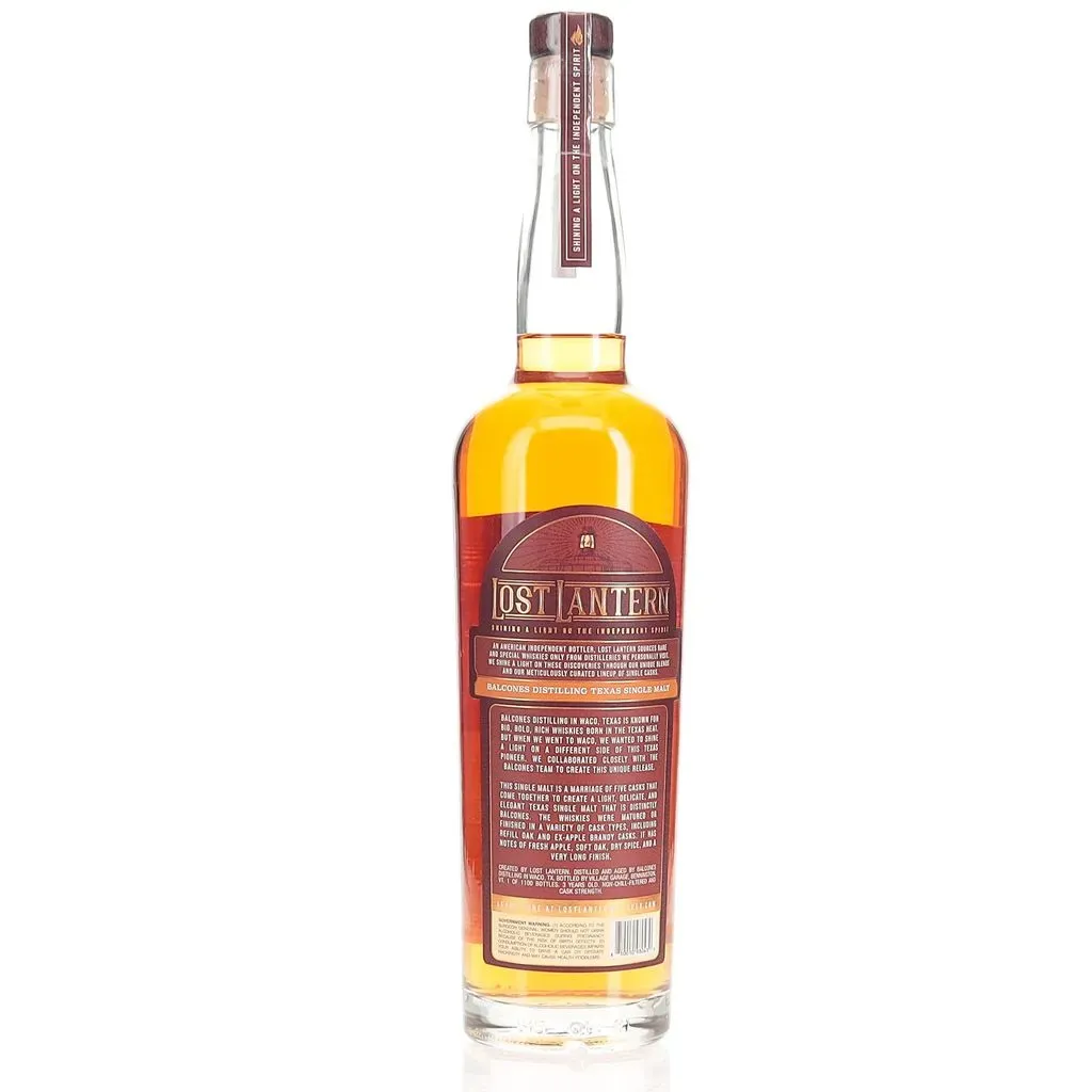 An independent bottling of Balcones Texas single malt crafted from 5 casks matured in refill oak and apple brandy casks. Matured for approximately 3 years this batch was bottled at 57.6% Abv by Lost Lantern, an American independent bottler.