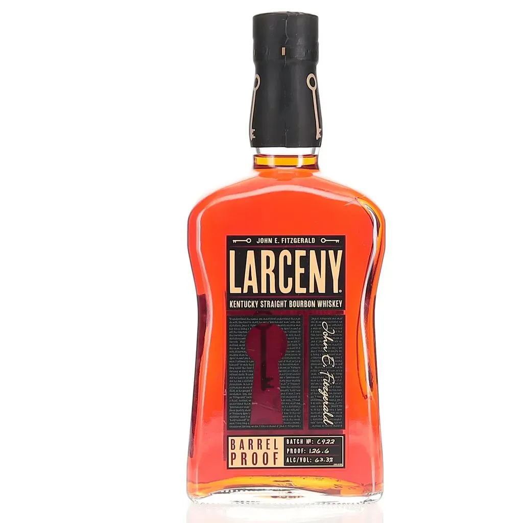 A barrel proof offering of Larceny, a wheated expression of bourbon from Heaven Hill. This 2022 release is bottled at 63.3% Abv.