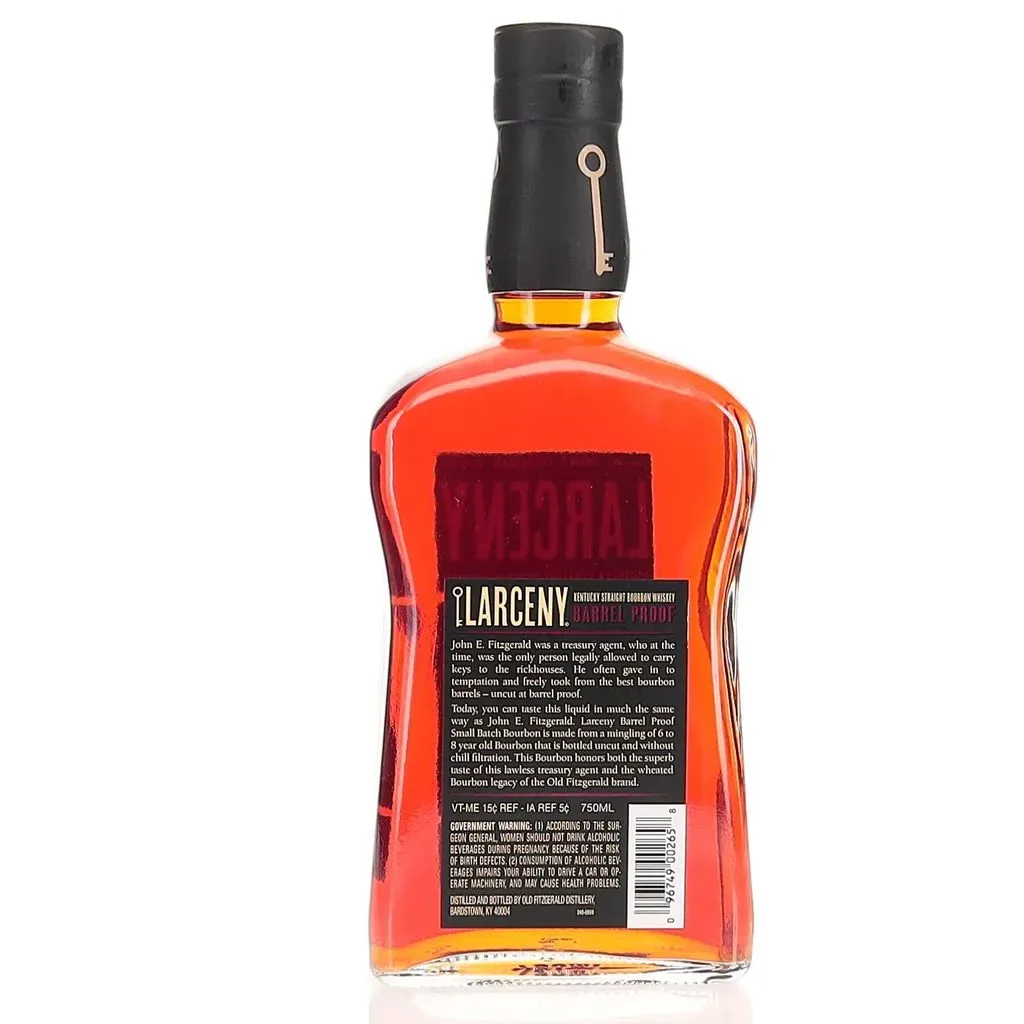 A barrel proof offering of Larceny, a wheated expression of bourbon from Heaven Hill. This 2023 release is bottled at 63.2% Abv.