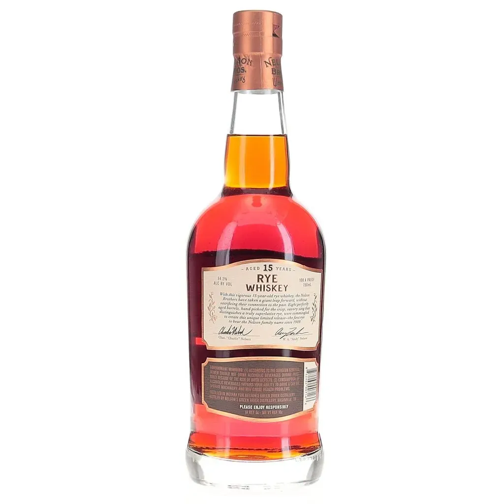 A 15 year old expression of rye whiskey from Nelson Bros at the Nelson Green Briar distillery in Tennessee. This release was distilled in Indiana and bottled at 54.2% Abv.
