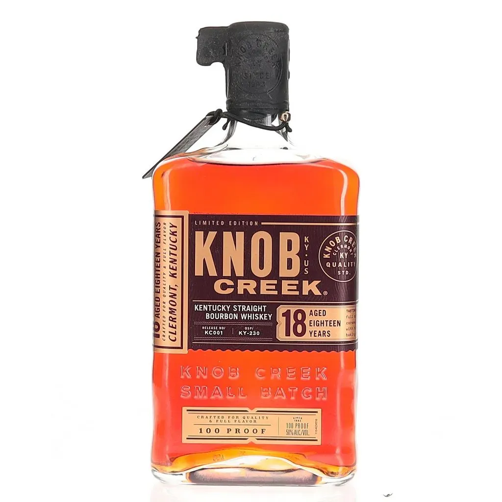 The first batch of Knob Creek's huge 18 year old age statement released in 2022. Bottled at 100 proof this highly mature Kentucky bourbon is crafted from Jim Beam's lower rye grain mashbill.