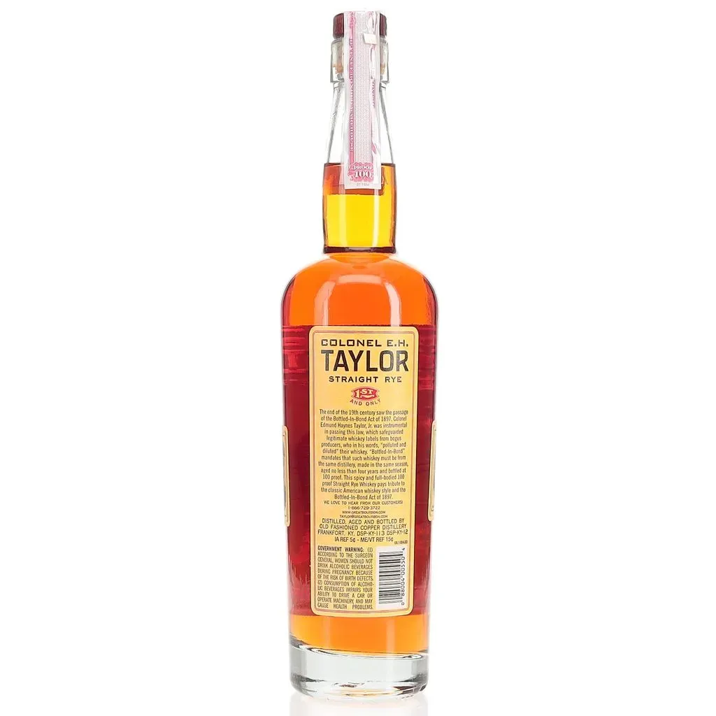 Straight Rye Whiskey has experienced a strong resurgence in the American whiskey landscape, yet Colonel Edmund Haynes Taylor, Jr. was making this style more than 100 years ago. This small batch, Bottled-in-Bond 100 proof straight rye whiskey pays tribute to the former Distillery owner with a unique rye whiskey reminiscent of days long past.
TASTING NOTES

An altogether different recipe and profile than Sazerac Rye, this recipe contains just rye and malted barley, no corn. The result is an aroma full of dried fruit, black pepper, and a touch of fresh dill. A small sip brings an array of flavors both sweet and savory with a terrific balance of dark spices and subtle caramel overtones. The finish is especially pleasing with an oaky dryness that lingers just long enough.

"Simply spectacular!" - John Paddon, blind tasting notes - 2015 International Whisky Competition
