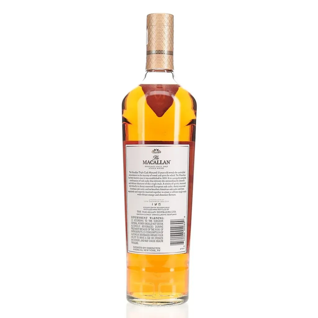 A 15 year old expression from Macallan as part of their triple cask series. This edition is matured in American & European oak sherry casks as well as American oak ex-bourbon casks.