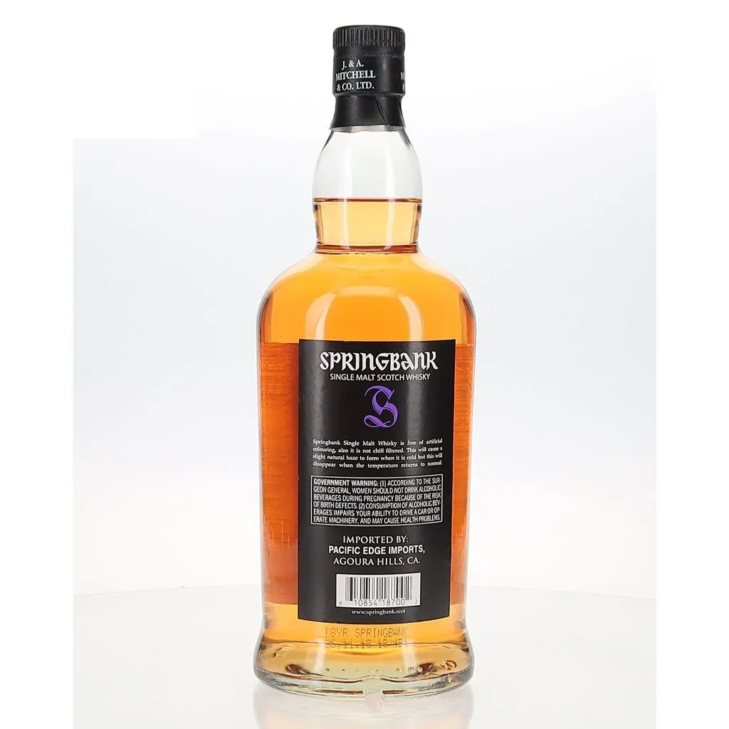 A 2018 bottling of Springbank's 18 year old core age statement. This release was comprised of 100% bourbon casks, a relatively rare vatting from the distillery. Bottled at 46% Abv and non-chill filtered.