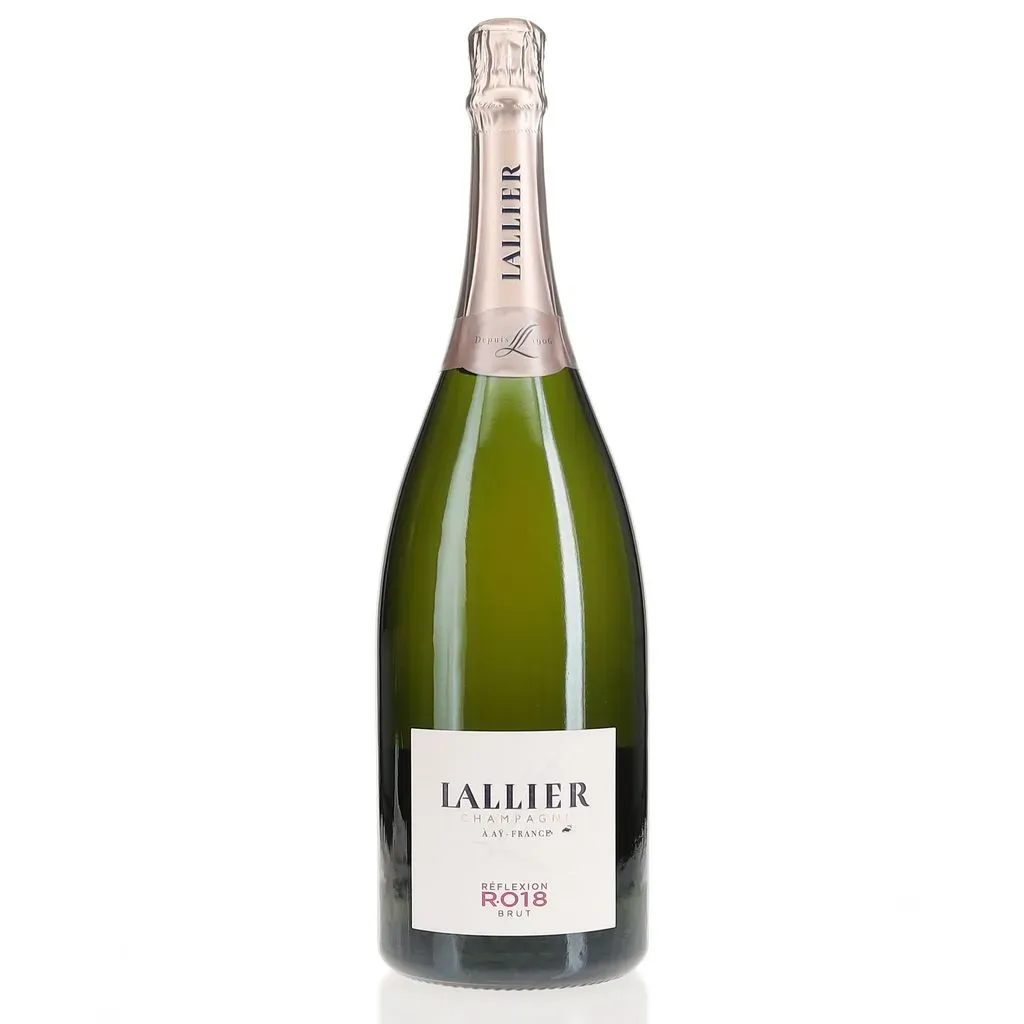 A 1500ml magnum format of Lallier Champagne's 2018 harvest of their Reflexion series. Produced from a blend of 56% pinot noir and 44% chardonnay grapes with 70% of the wine from their 2018 harvest and 30% from their reserves. Matured for at least 3 years in casks this champagne had 7g/L of sugar dosage and was matured in bottle since 2022. This exceptional quality champagne is the signature pour at both Baccarat and the Ritz Carlton!