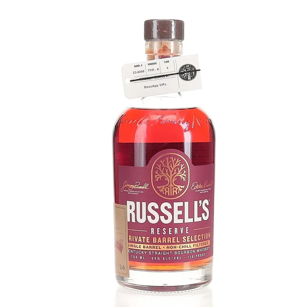 A special single barrel of Russell's Reserve bourbon from Wild Turkey hand selected by the BoozApp and BAXUS team on a trip to Kentucky. Barrel #23-0098 was distilled in 2014 and matured for 9 years on the 4th floor of rickhouse K at the Tyrone campus. This barrel was chosen by the team and a small number of selected VIP BoozApp users who had a sizeable amount of Russell's Reserve private barrels on their wishlist. As a spot on the pick opened up the BoozApp team flew these VIPs down to Kentucky for a once in a lifetime Wild Turkey experience. These Turkey experts helped pick the perfect barrel in collaboration with the third generation of the Russell family to work at the distillery, Bruce Russell. This 110 proof offering came from a particularly standout barrel Bruce had selected for the pick.