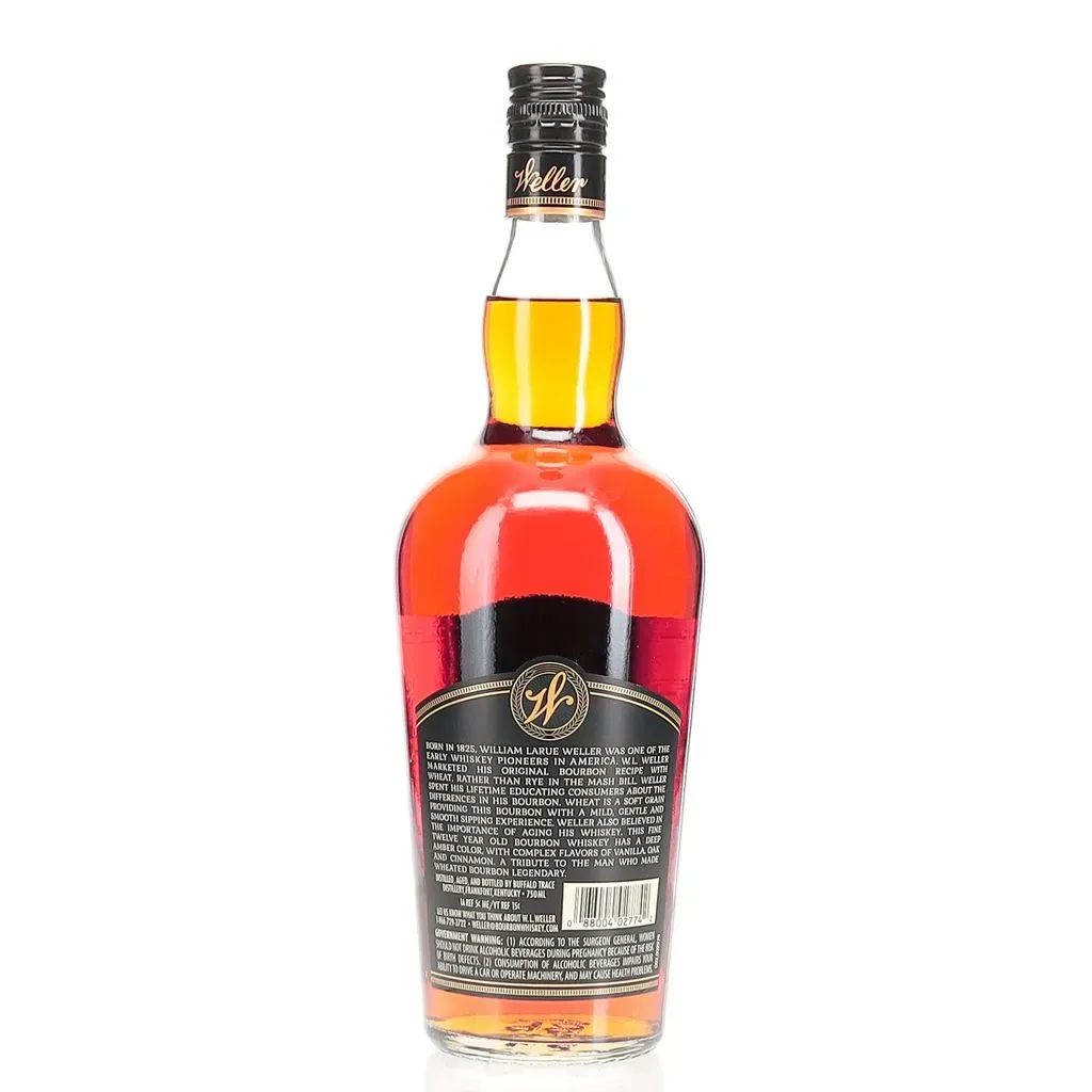 As part of the wheated bourbon family, this twelve year old W.L. Weller is aged far longer than most wheated bourbons. This offering is a smooth, easy-going and balanced bourbon with a beautiful deep bronze color.