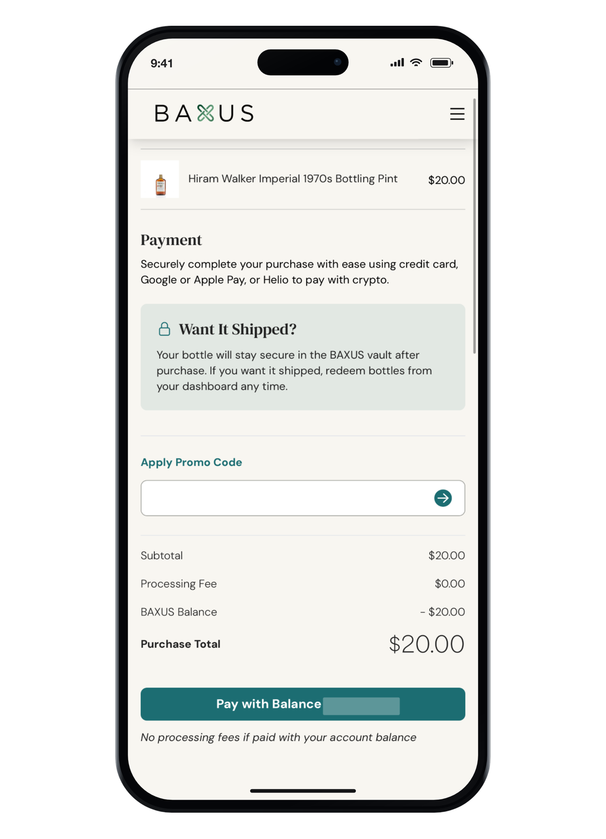 Paying from your BAXUS balance at checkout
