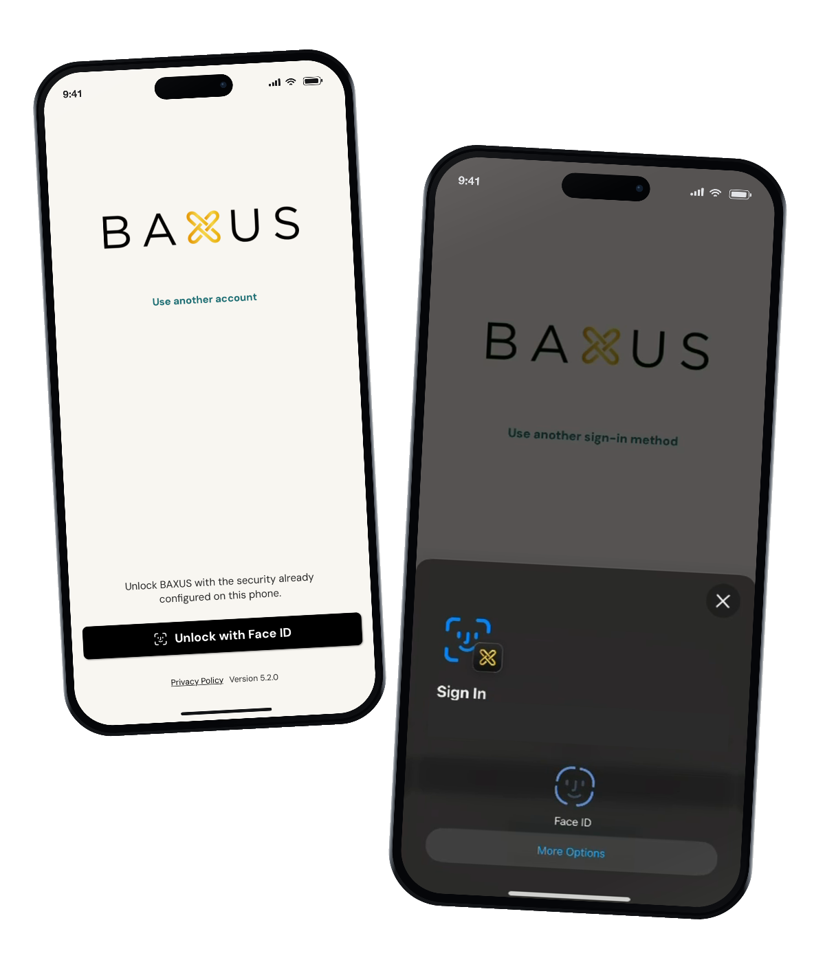 Signing into BAXUS with Face ID