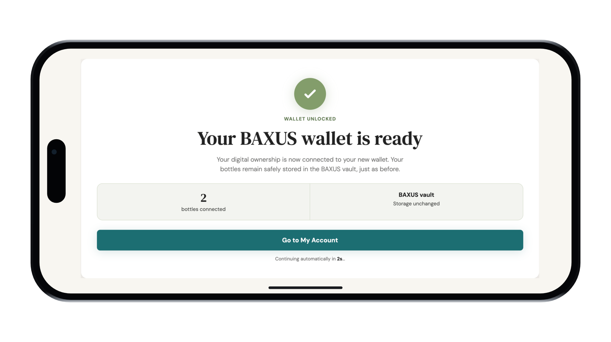 The Wallet ready confirmation screen