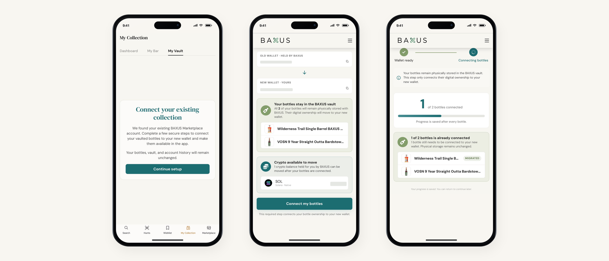 Completing your new BAXUS wallet setup, shown on a phone